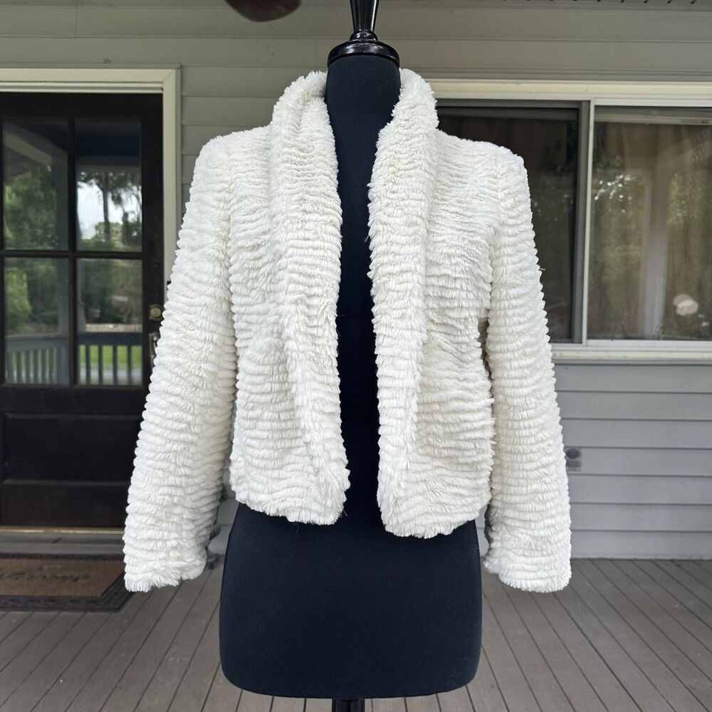 Cream Faux Fur Coat Jacket Size Medium